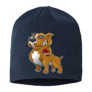 Brown Pitbull I Love Mom Sustainable Beanie