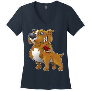 Brown Pitbull I Love Mom Women's V-Neck T-Shirt