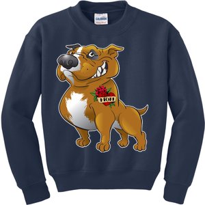 Brown Pitbull I Love Mom Kids Sweatshirt