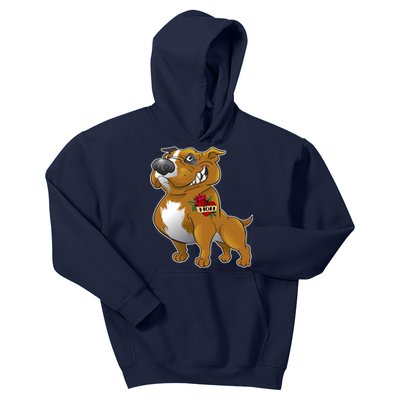 Brown Pitbull I Love Mom Kids Hoodie