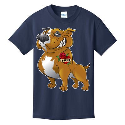 Brown Pitbull I Love Mom Kids T-Shirt