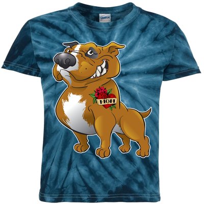 Brown Pitbull I Love Mom Kids Tie-Dye T-Shirt