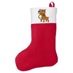 Brown Pitbull I Love Mom Felt Holiday Christmas Stocking