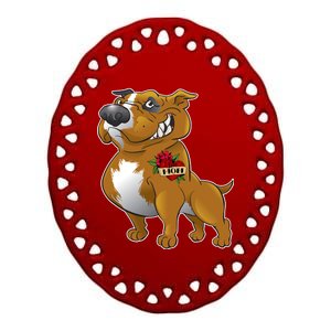 Brown Pitbull I Love Mom Ceramic Oval Ornament