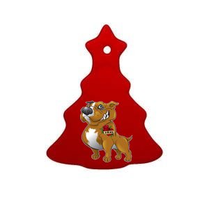 Brown Pitbull I Love Mom Ceramic Tree Ornament