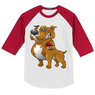 Brown Pitbull I Love Mom Kids Colorblock Raglan Jersey