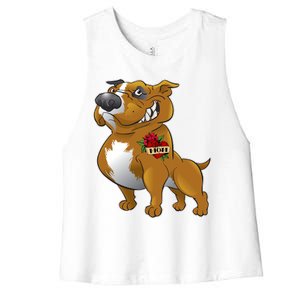 Brown Pitbull I Love Mom Women's Racerback Cropped Tank