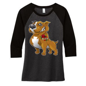 Brown Pitbull I Love Mom Women's Tri-Blend 3/4-Sleeve Raglan Shirt