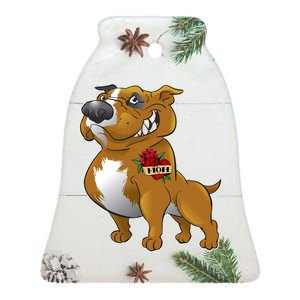 Brown Pitbull I Love Mom Ceramic Bell Ornament