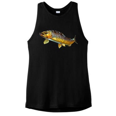 Brown Trout Fish with Fly Ladies PosiCharge Tri-Blend Wicking Tank