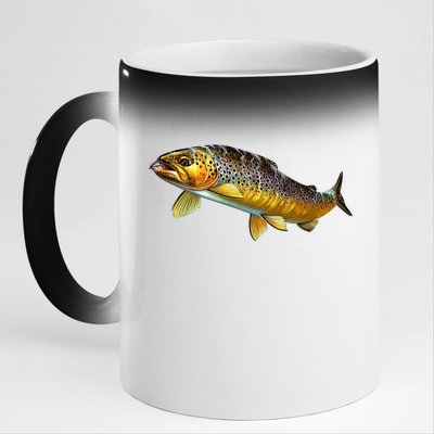 Brown Trout Fish with Fly 11oz Black Color Changing Mug