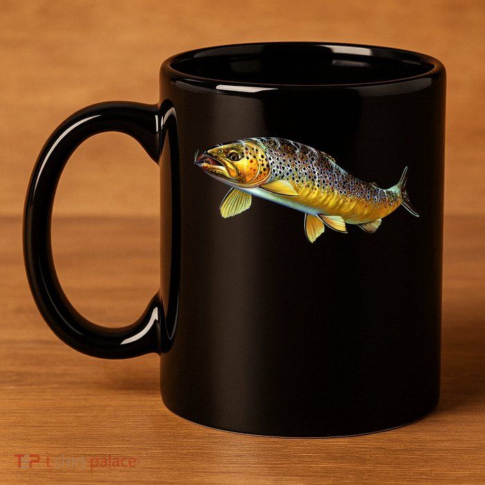Brown Trout Fish with Fly 11oz C Handle Ceramic Mug