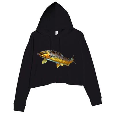 Brown Trout Fish with Fly Crop Fleece Hoodie