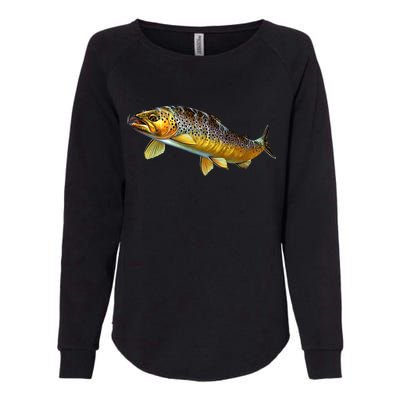 Brown Trout Fish with Fly Womens California Wash Sweatshirt