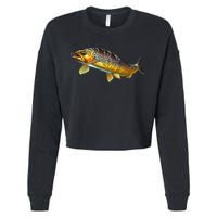 Brown Trout Fish with Fly Cropped Pullover Crew