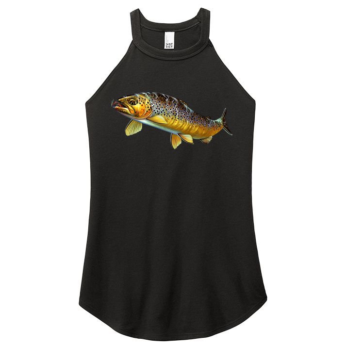 Brown Trout Fish with Fly Women's Perfect Tri Rocker Tank