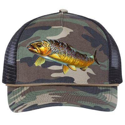 Brown Trout Fish with Fly Retro Rope Trucker Hat Cap