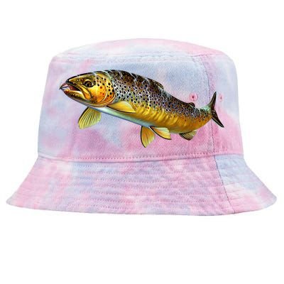 Brown Trout Fish with Fly Tie-Dyed Bucket Hat