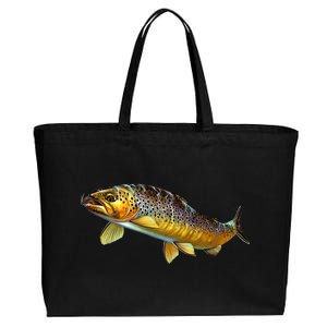 Brown Trout Fish with Fly Cotton Canvas Jumbo Tote