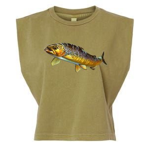 Brown Trout Fish with Fly Garment-Dyed Women's Muscle Tee