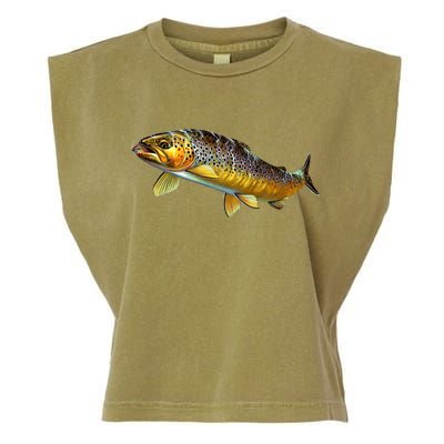 Brown Trout Fish with Fly Garment-Dyed Women's Muscle Tee