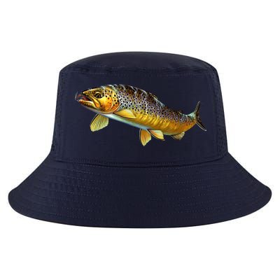 Brown Trout Fish with Fly Cool Comfort Performance Bucket Hat