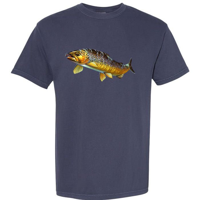 Brown Trout Fish with Fly Garment-Dyed Heavyweight T-Shirt