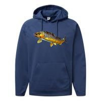 Brown Trout Fish with Fly Performance Fleece Hoodie