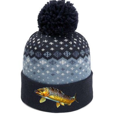 Brown Trout Fish with Fly The Baniff Cuffed Pom Beanie