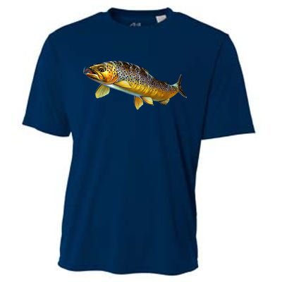 Brown Trout Fish with Fly Cooling Performance Crew T-Shirt