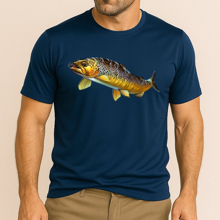 Brown Trout Fish with Fly Cooling Performance Crew T-Shirt