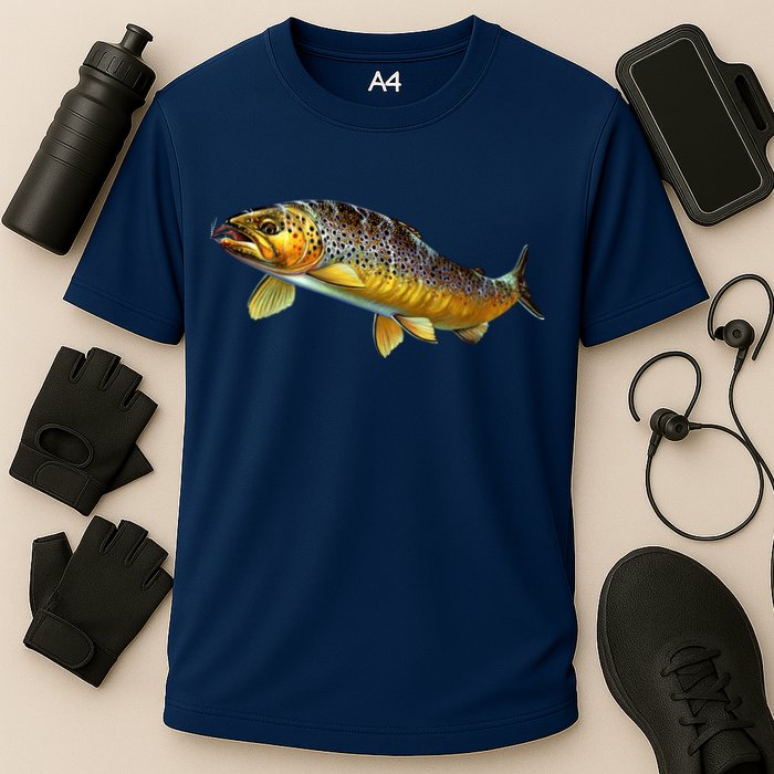 Brown Trout Fish with Fly Cooling Performance Crew T-Shirt