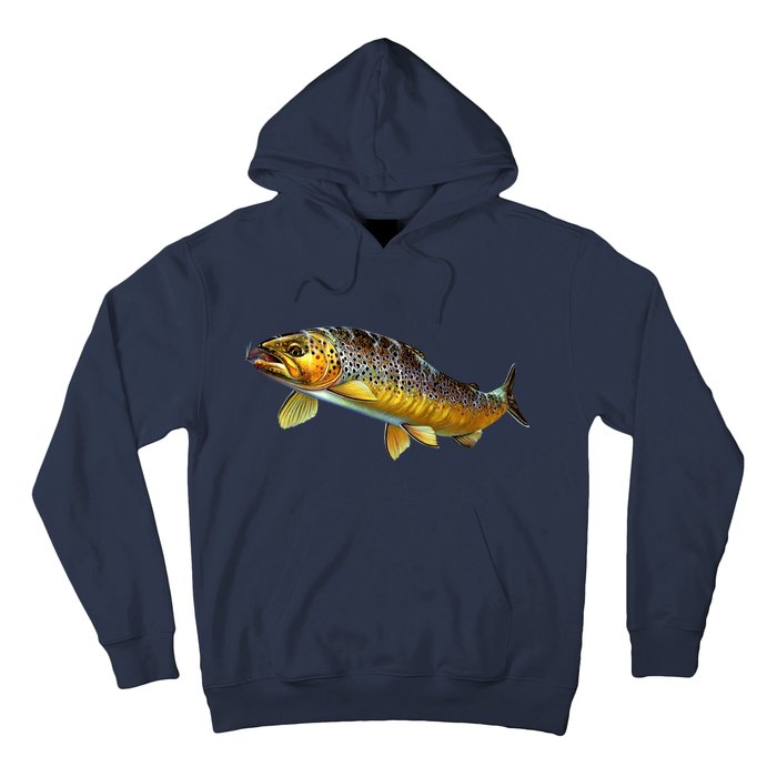 Brown Trout Fish with Fly Hoodie