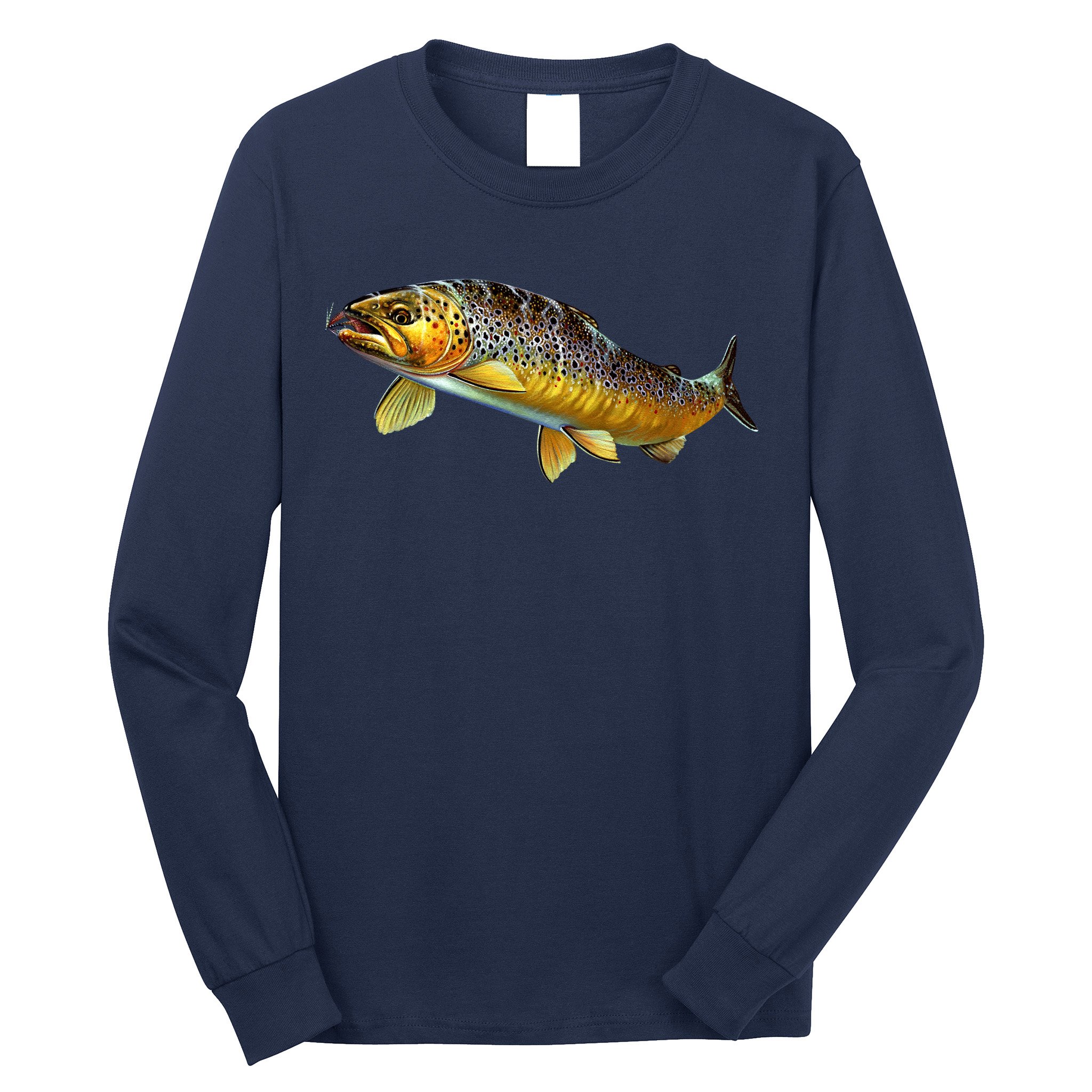 Brown Trout Fish with Fly Long Sleeve Shirt