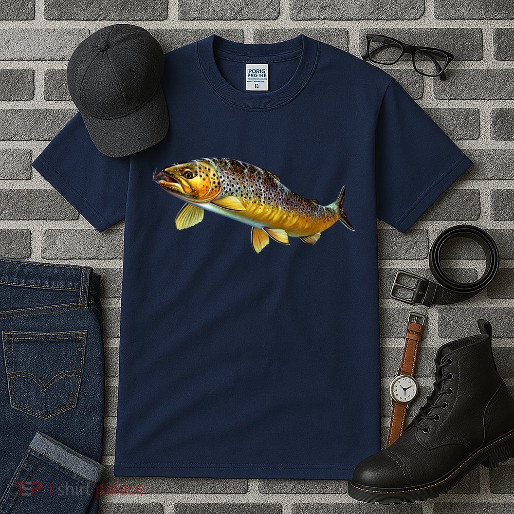Brown Trout Fish with Fly Tall T-Shirt
