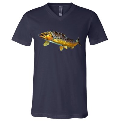 Brown Trout Fish with Fly V-Neck T-Shirt