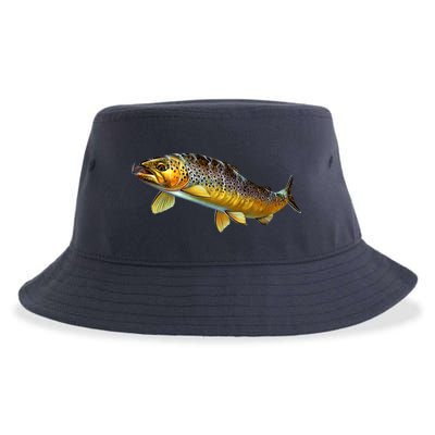 Brown Trout Fish with Fly Sustainable Bucket Hat