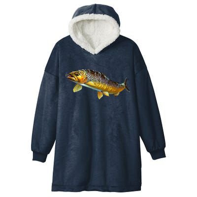 Brown Trout Fish with Fly Hooded Wearable Blanket