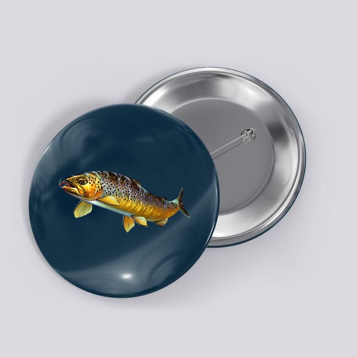 Brown Trout Fish with Fly Button