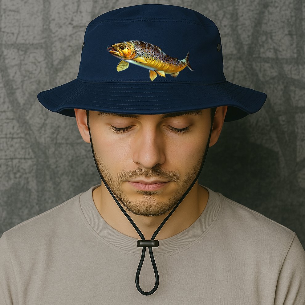 Brown Trout Fish with Fly Bucket Hat