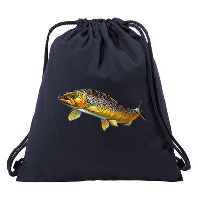 Brown Trout Fish with Fly Drawstring Bag