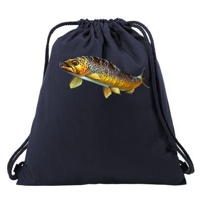 Brown Trout Fish with Fly Drawstring Bag