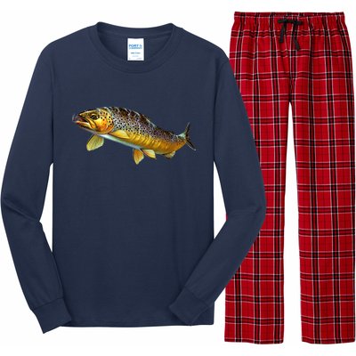 Brown Trout Fish with Fly Long Sleeve Pajama Set