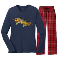 Brown Trout Fish with Fly Women's Long Sleeve Flannel Pajama Set 