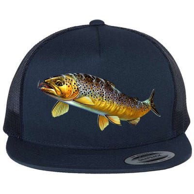 Brown Trout Fish with Fly Flat Bill Trucker Hat