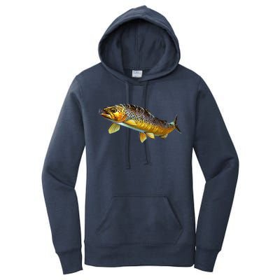 Brown Trout Fish with Fly Women's Pullover Hoodie