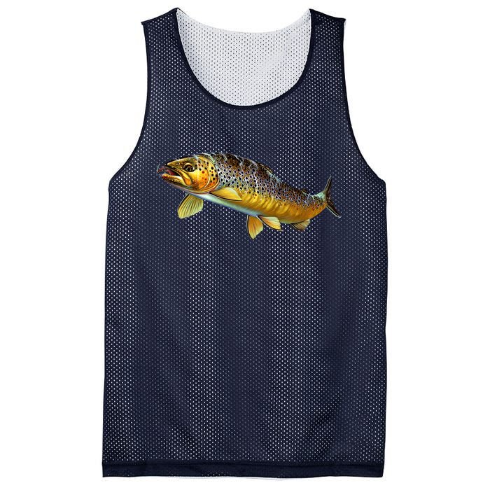 Brown Trout Fish with Fly Mesh Reversible Basketball Jersey Tank