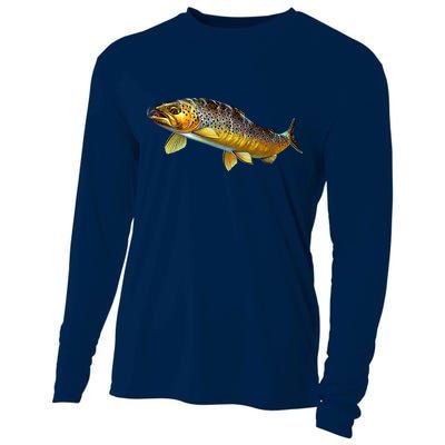 Brown Trout Fish with Fly Cooling Performance Long Sleeve Crew