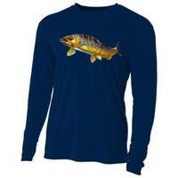 Brown Trout Fish with Fly Cooling Performance Long Sleeve Crew