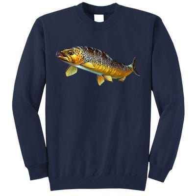 Brown Trout Fish with Fly Tall Sweatshirt